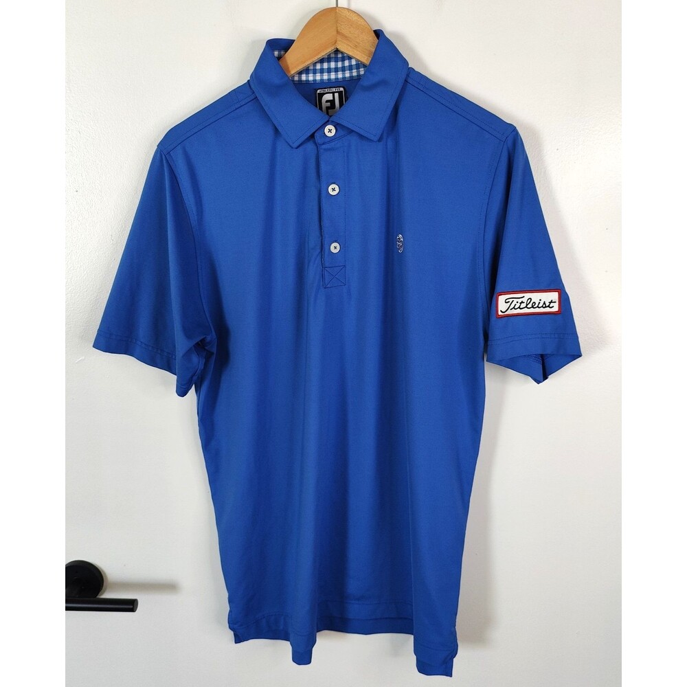 Footjoy Polo Shirt Men Medium Golf PGA Professional Titleist Blue Athletic Fit